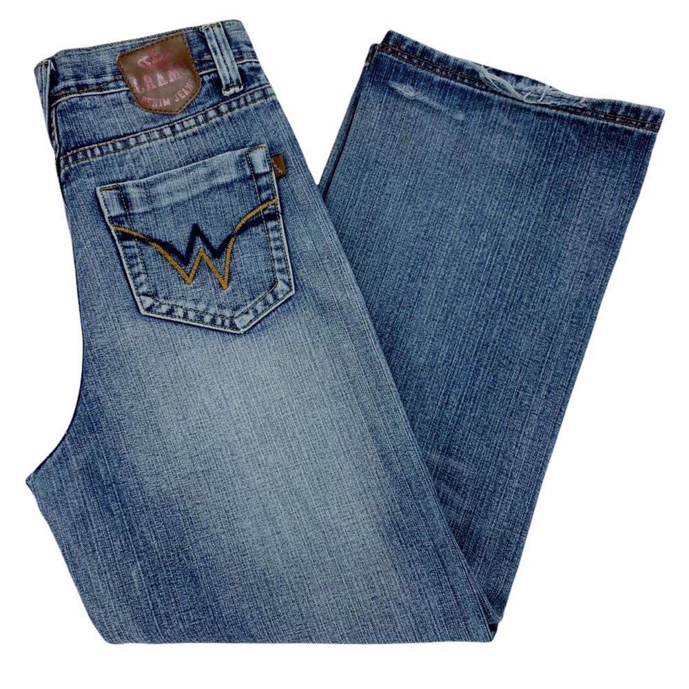 Chams Cropped Denim Jeans Medium Blue Wash Decorative Pockets